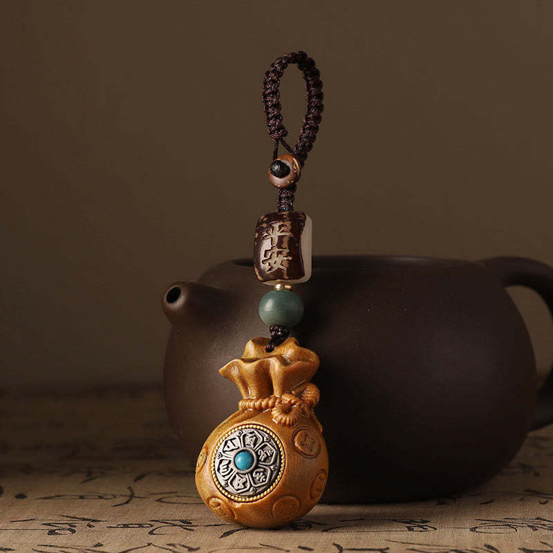 Small Leaf Red Sandalwood Green Sandalwood Money Bag Om Mani Padme Hum Rotatable Protection Hanging Decoration