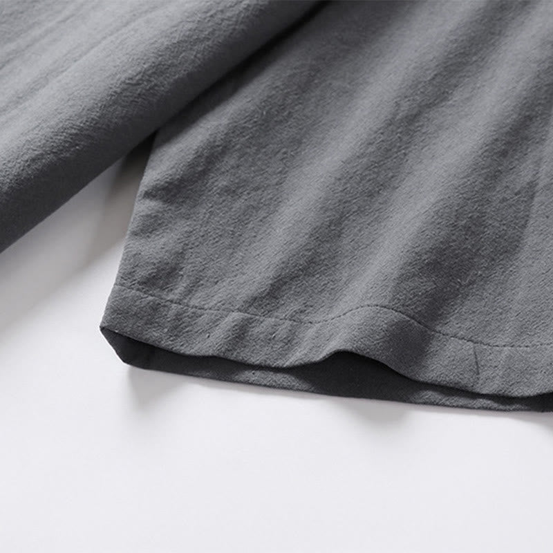 Casual Plain Color Two Buttons Three Quarter Sleeve Cotton Linen Men's Shirt