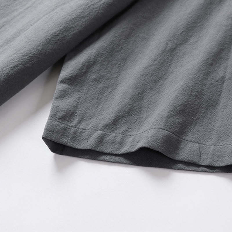 Casual Plain Color Two Buttons Three Quarter Sleeve Cotton Linen Men's Shirt