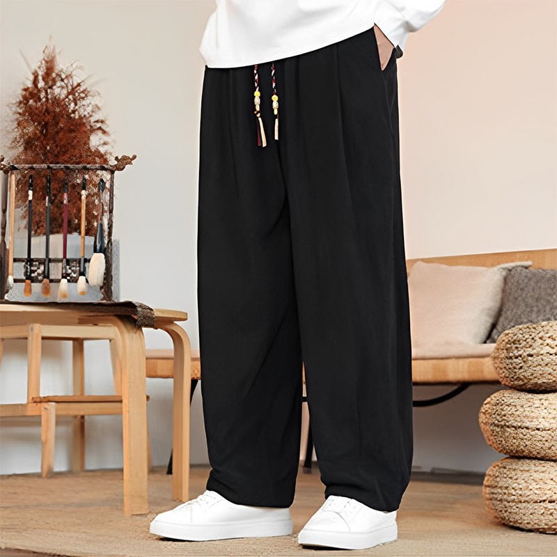 Fall Winter Men's Drawstring Corduroy Solid Pants With Pockets