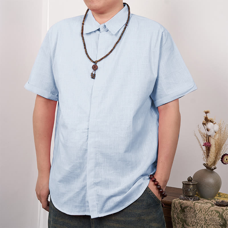 Men's Short Sleeve Button Casual Cotton Linen Shirt
