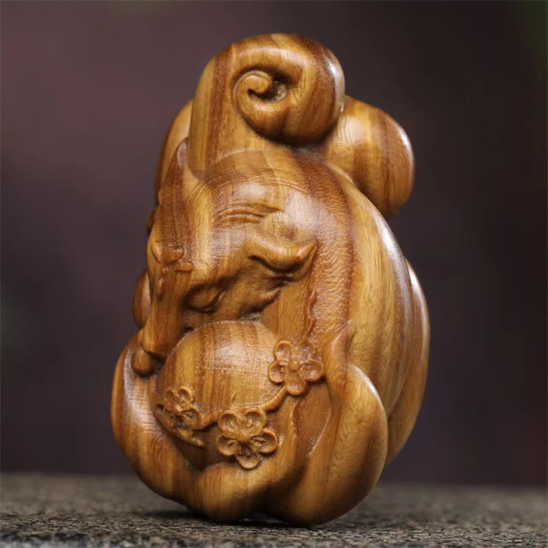 Mini Nine-Tailed Fox Green Sandalwood Peace Decoration Car Hanging Decoration