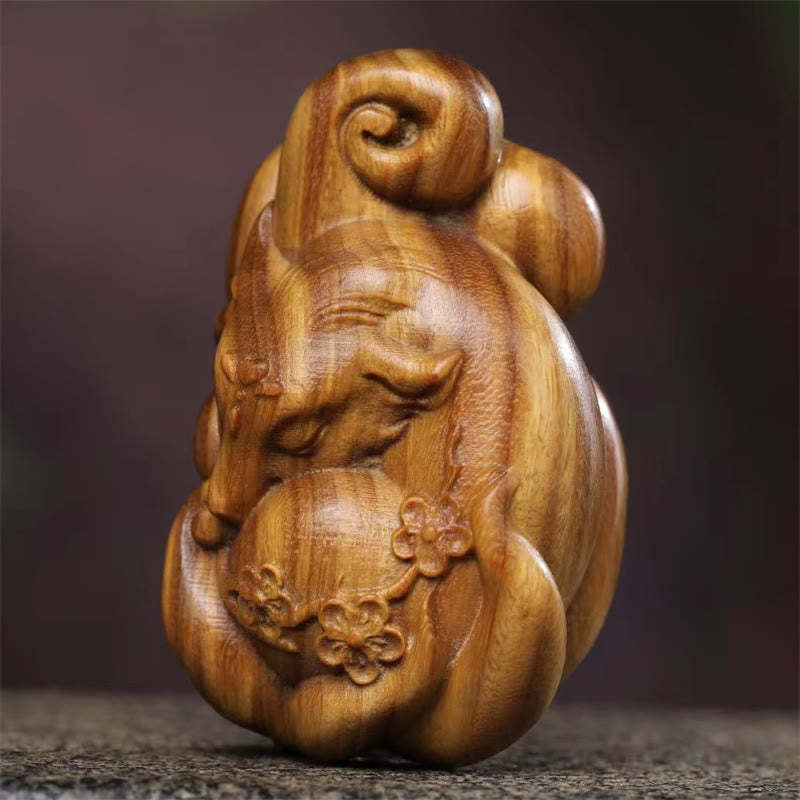 Mini Nine-Tailed Fox Green Sandalwood Peace Decoration Car Hanging Decoration