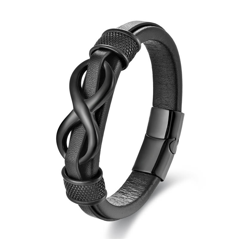 Endless Knot Infinity Symbol Design Titanium Steel Balance Leather Buckle Bracelet