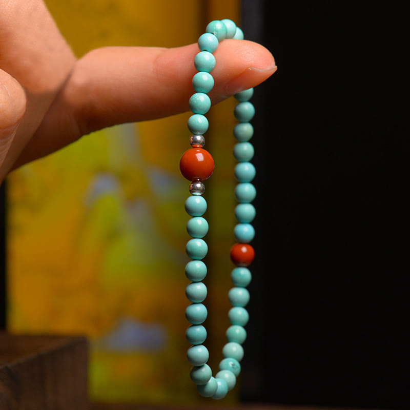 Turquoise Red Agate Bead Protection Bracelet