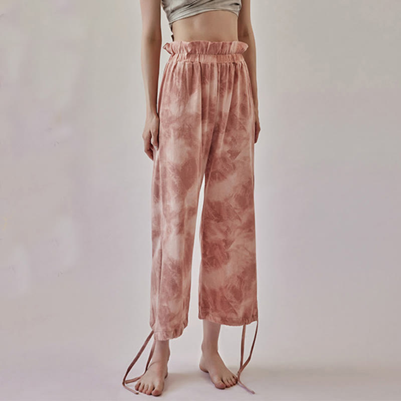Casual Trouser Leg Ties Ink Printing Women's Spandex Pants