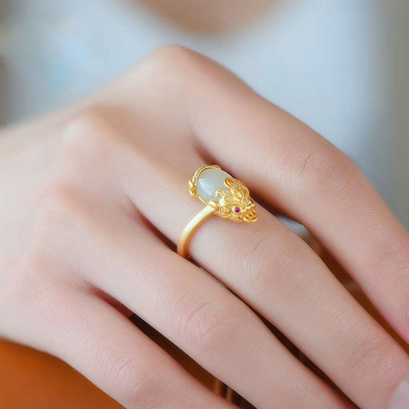 18k Gold-plated Pixiu Jade Wealth Ring