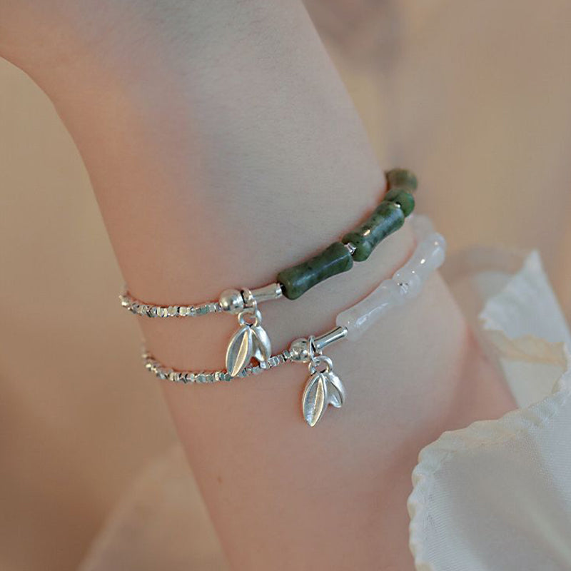 925 Sterling Silver Peridot Bamboo Pattern Luck Bracelet