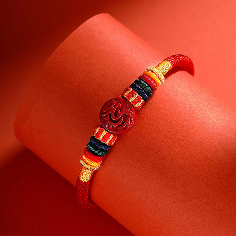 Year of the Dragon 925 Sterling Silver Chinese Zodiac Cinnabar Auspicious Matches Blessing Bracelet