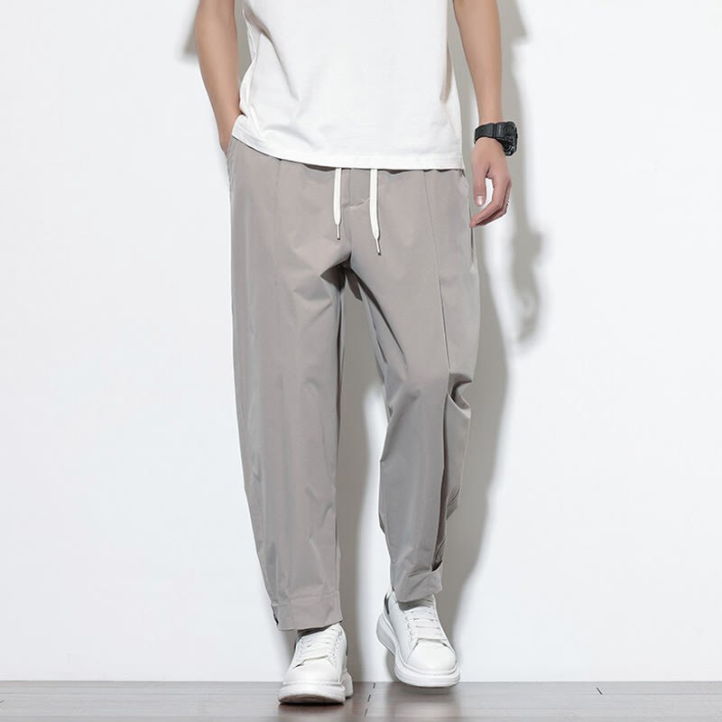 Casual Solid Color Drawstring Men's Harem Pants With Pockets