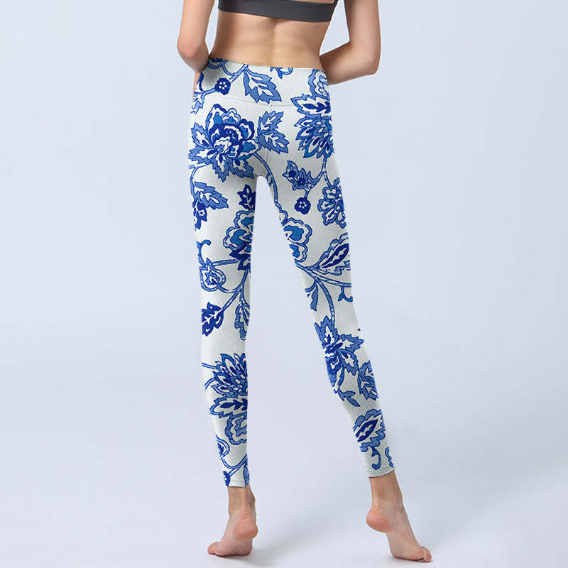 Flowers Print Gym Leggings Women's Yoga Pants