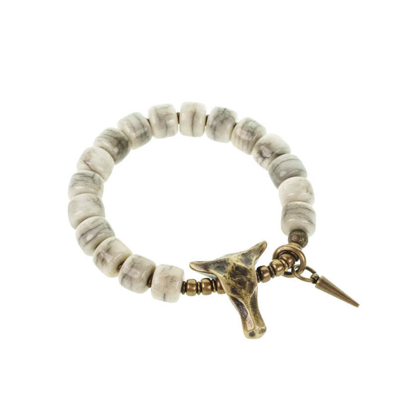 White Yak Bone Copper Yak Head Cone Pendant Balance Bracelet