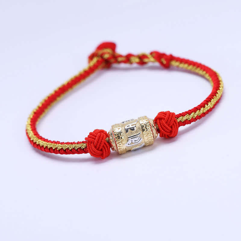 925 Sterling Silver Om Mani Padme Hum Prayer Wheel Luck Strength Red String Bracelet
