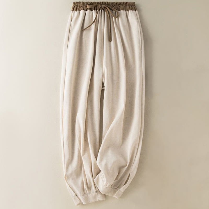 Plain Cotton Drawstring Women's Harem Pants With Pockets