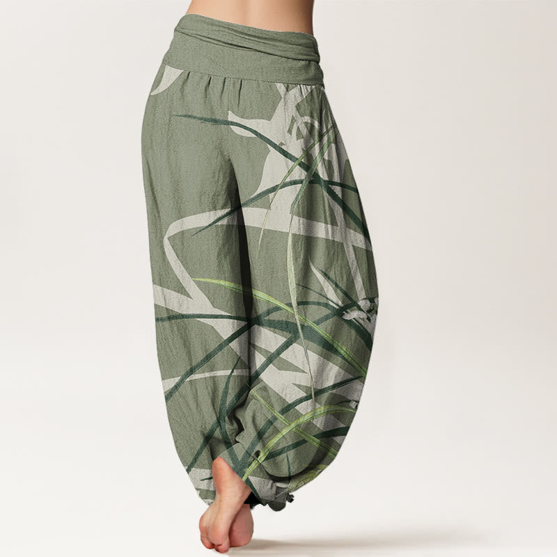 Casual Orchid leaf Butterflies Women's Elastic Waist Harem Pants