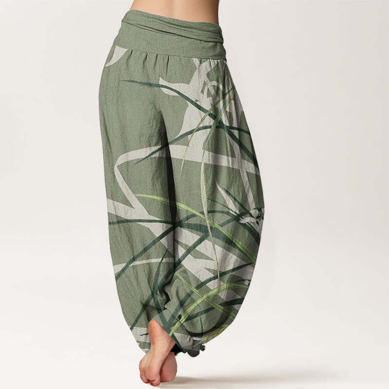 Casual Orchid leaf Butterflies Women's Elastic Waist Harem Pants