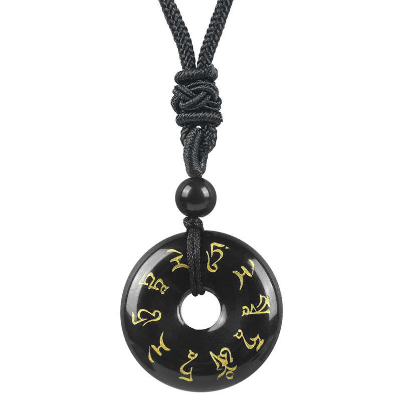 Green Tara Mantra Natural Various Crystal Black Obsidian Fulfilment Necklace Pendant