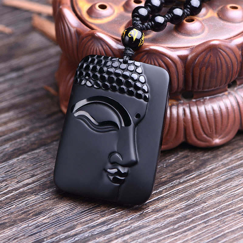Natural Black Obsidian mystic zen Prayer Purification Luck Pendant Necklace