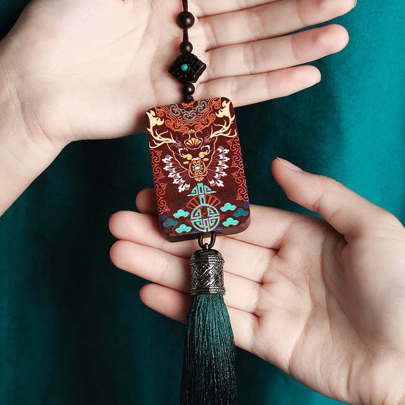 Handmade Elk Deer Ebony Wood Balance Tassel Car Hanging Decoration