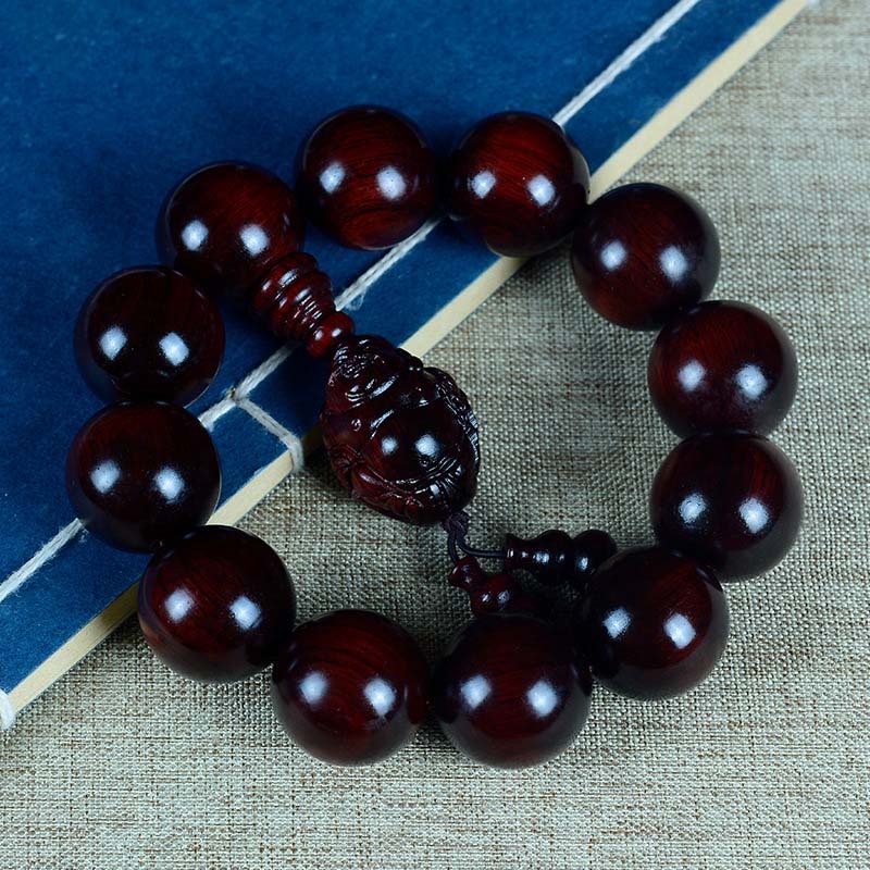 Small Leaf Red Sandalwood Laughing mystic zen God of Wealth Protection Bracelet