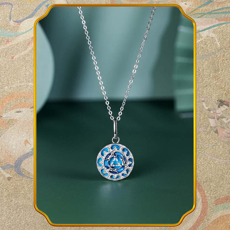 925 Sterling Silver Round Turquoise Three Rabbits Balance Necklace Pendant