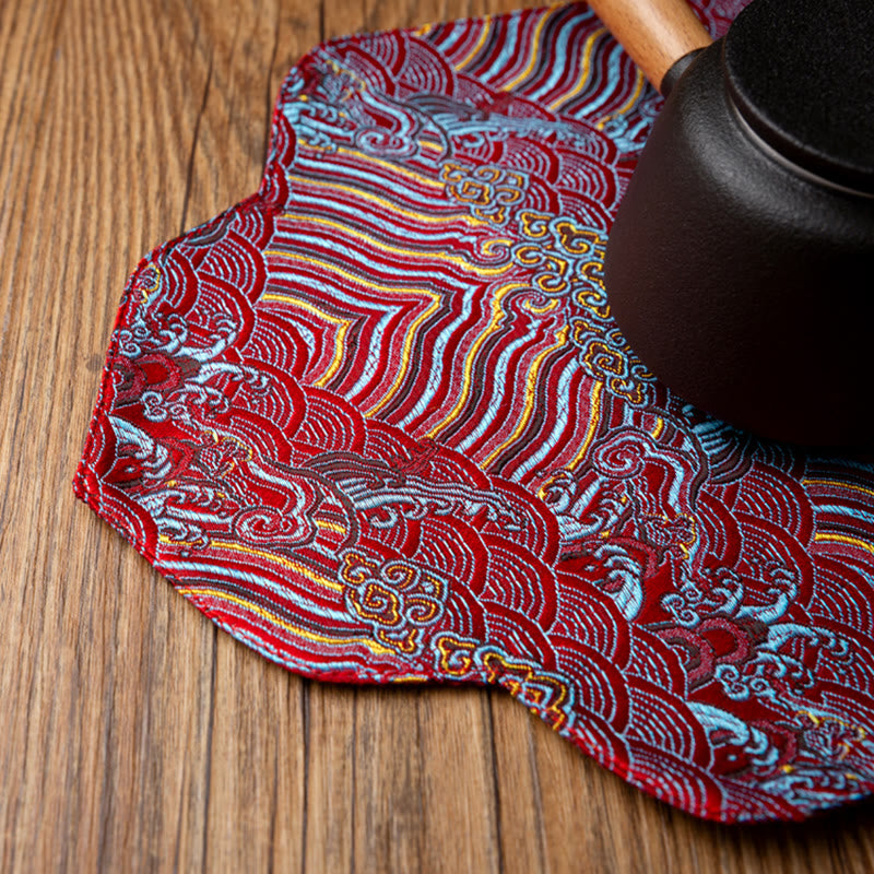 Sea Wave Bamboo Plum Blossom Brocade Embroidery Cup Mat Pad Tea Cup Coaster Kung Fu Tea Mat