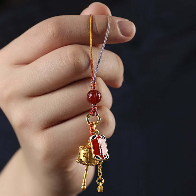 Tibetan Om Mani Padme Hum Prayer Wheel Amulet Charm Protection Phone Hanging Decoration