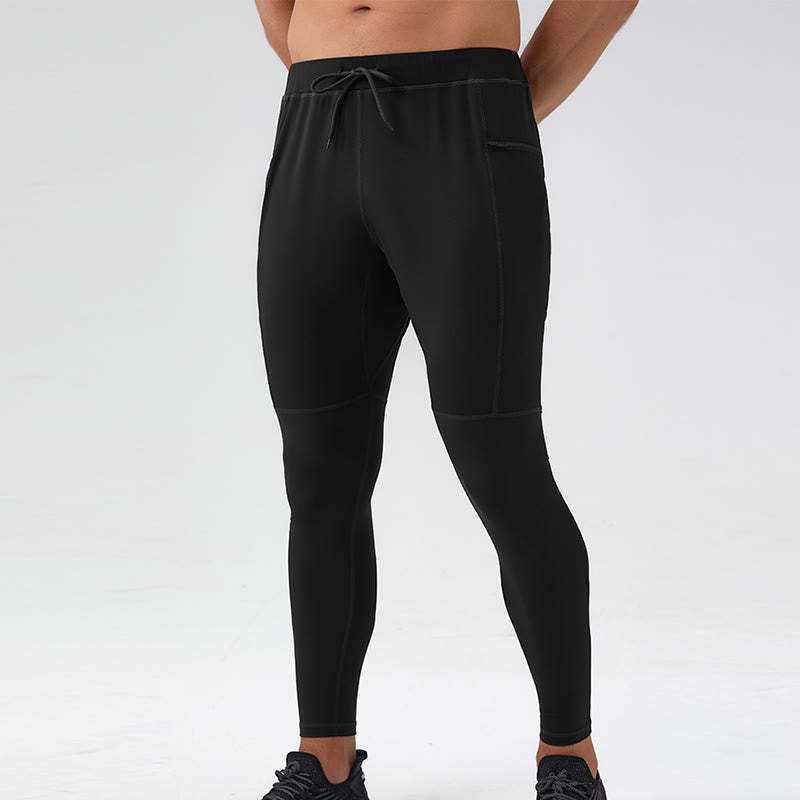 High Waist Quick Dry Breathable Fitness Men's Leggings Pants With Zipper Pocket