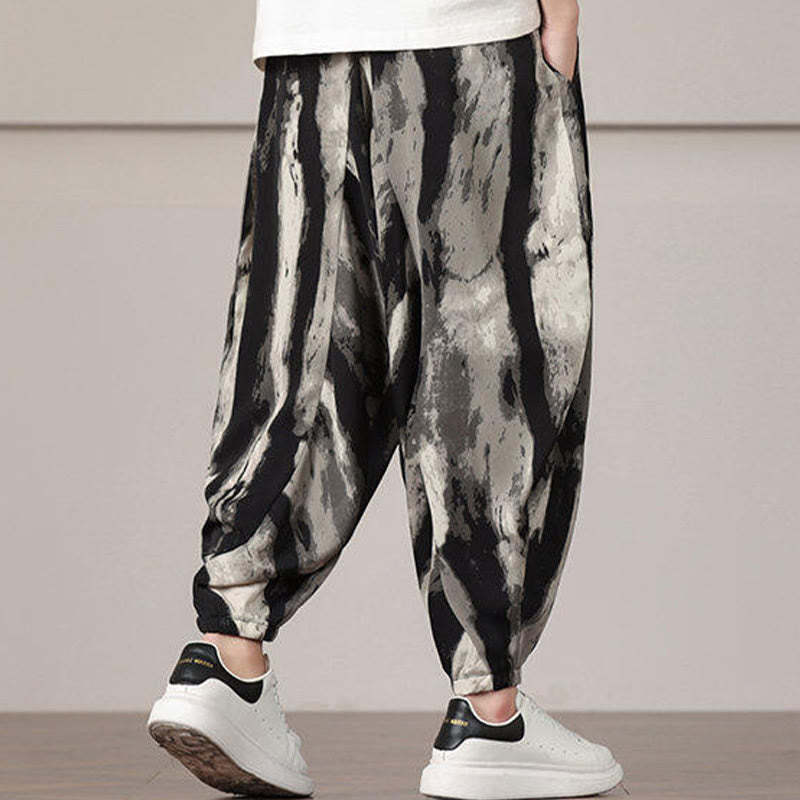 Stripe Pattern Drawstring Men's Harem Pants With Pockets