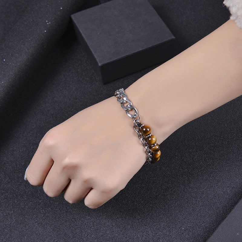 Tiger Eye Picasso Jasper Frosted Stone Strength Bracelet