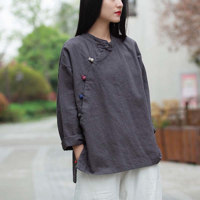 Ramie Linen Blouse Women Shirt Top Chinese Hanfu Style Clothing