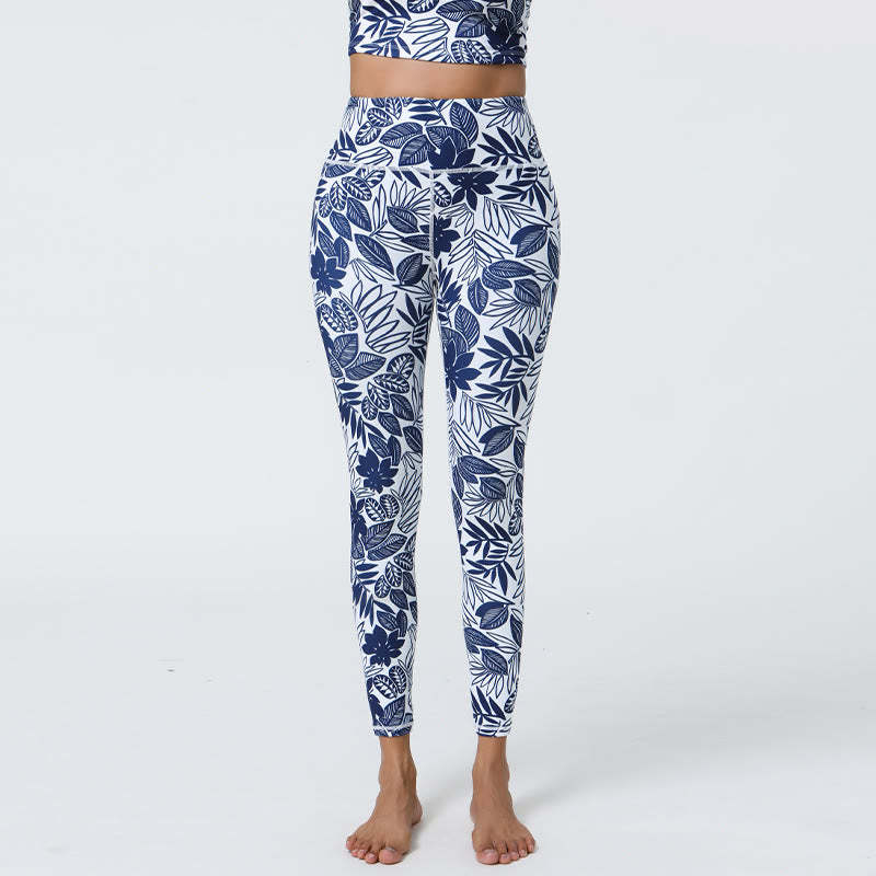 2Pcs Pineapple Grass Leaves Print Sports Fitness Crop Tank Bra High Waist Leggings Yoga Pants