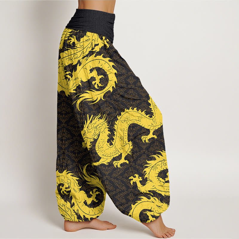 Casual Dragon Pattern Women's Elastic Waist Harem Pants