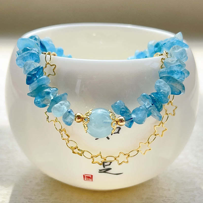 Aquamarine Gravel Design Star Healing Magnetic Buckle Bracelet