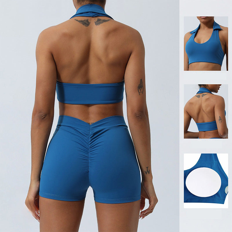 2Pcs Workout Sleeveless Backless Top Shorts Flared Pants Sports Fitness Yoga Outfit Set