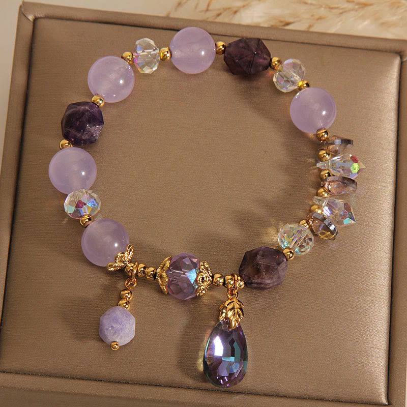 Amethyst White Crystal Drop Meditation Bracelet