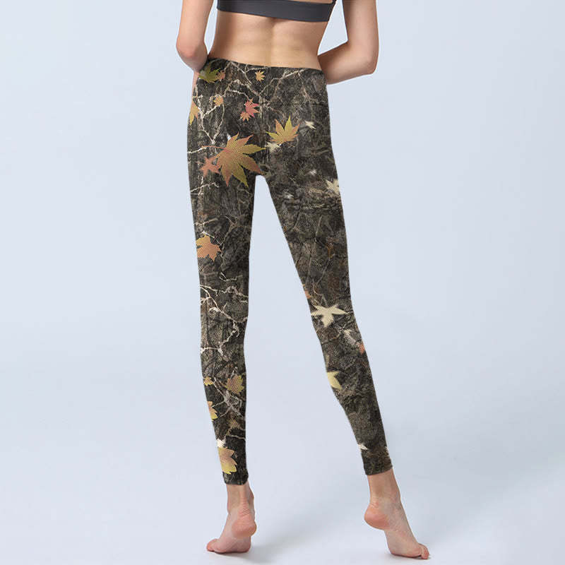 Maple Leaves Print Gym Leggings Women's Yoga Pants