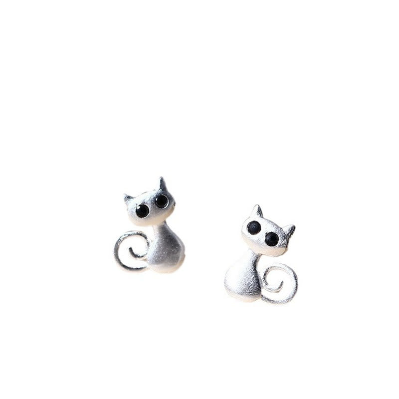 925 Sterling Silver Posts Cute Cat Kitten Blessing Stud Earrings