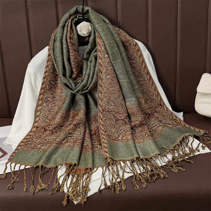Tibetan Cashew Jacquard Colorful Flower Print Tassels Shawl Fall Winter Soft Warm Scarf Wrap