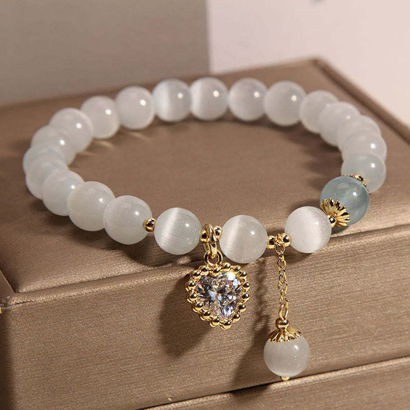 Cat's Eye Crystal Heart Zircon Charm Peace Love Bracelet