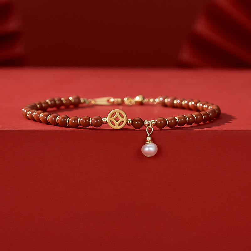 14K Gold Plated Copper Red Agate Copper Coin Confidence Bracelet