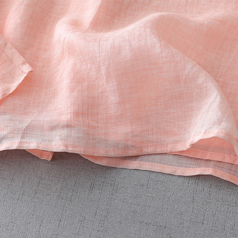 Solid Color Frog-Button Three Quarter Sleeve Double Layer Cotton Linen Shirt