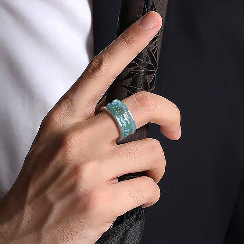 Natural Jade Om Mani Padme Hum Carved Prosperity Ring