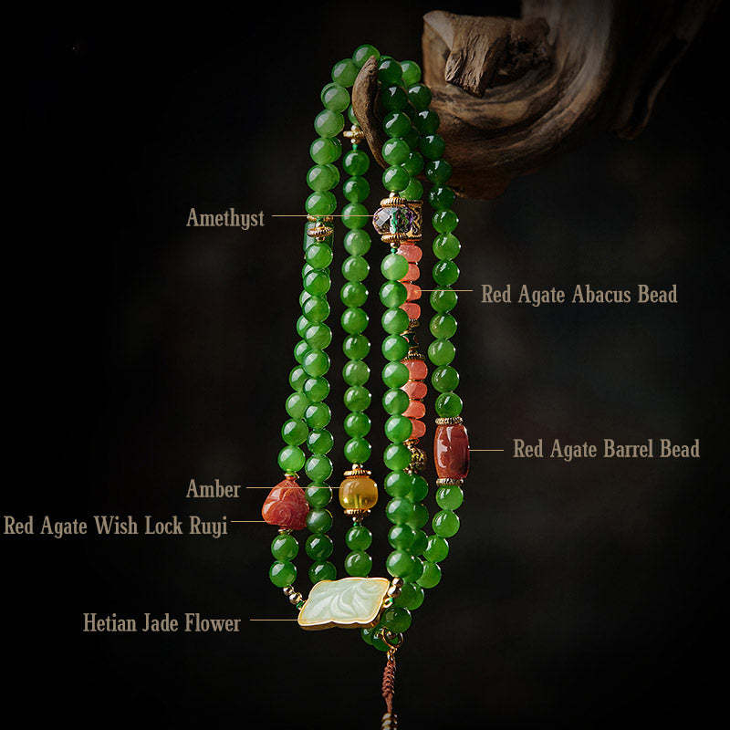 108 Mala Beads Cyan Jade Red Agate Laughing mystic zen Luck Bracelet