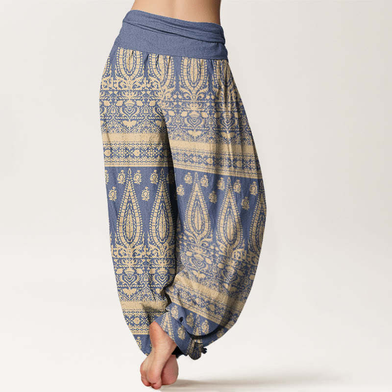 Casual Feather Stripes Design Women's Elastic Waist Harem Pants