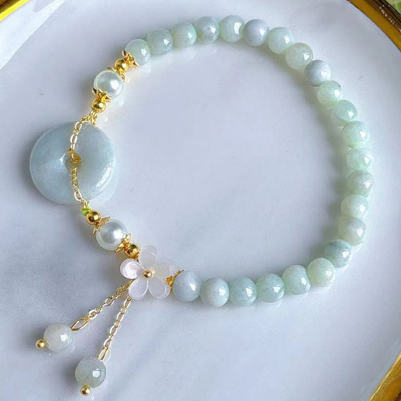 Jade Peace Buckle Beads Flower Prosperity Bracelet