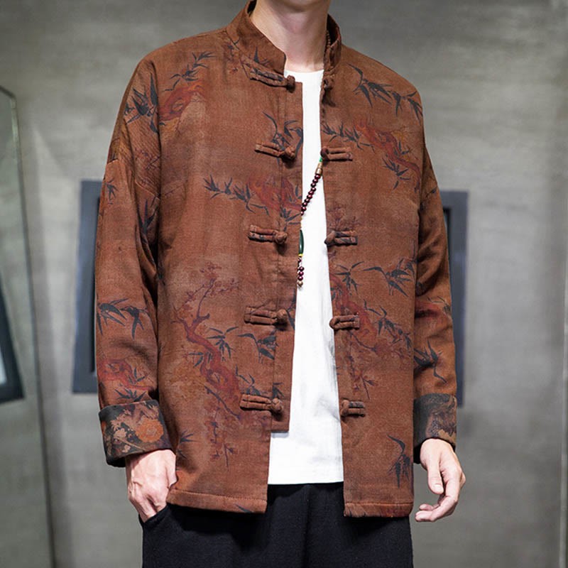 Frog-Button Chinese Tang Suit Long Shirt Cotton Men Jacket Clothing
