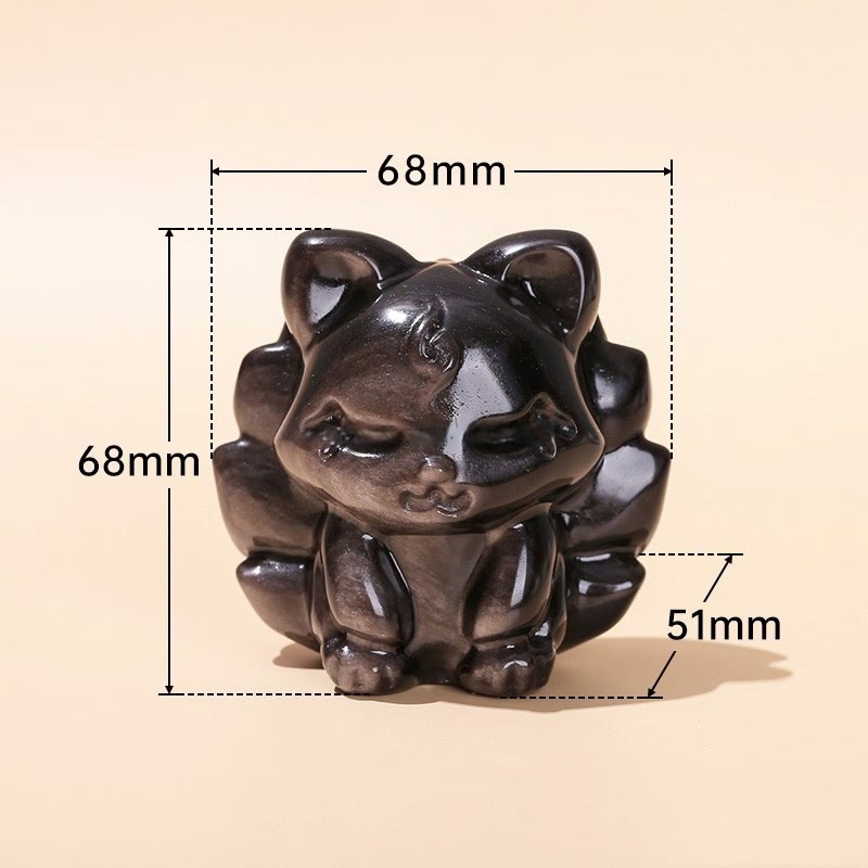 Natural Silver Sheen Obsidian Nine-Tailed Fox Protection Home Decoration