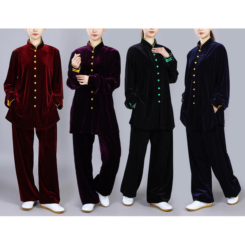 2Pcs Fall Winter Tai Chi Meditation Qigong Zen Practice Unisex Velour Plush Clothing Set