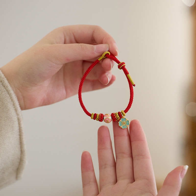 Red String Gold Plated Copper Peach Blossom Yi Fan Feng Shun Protection Braided Bracelet